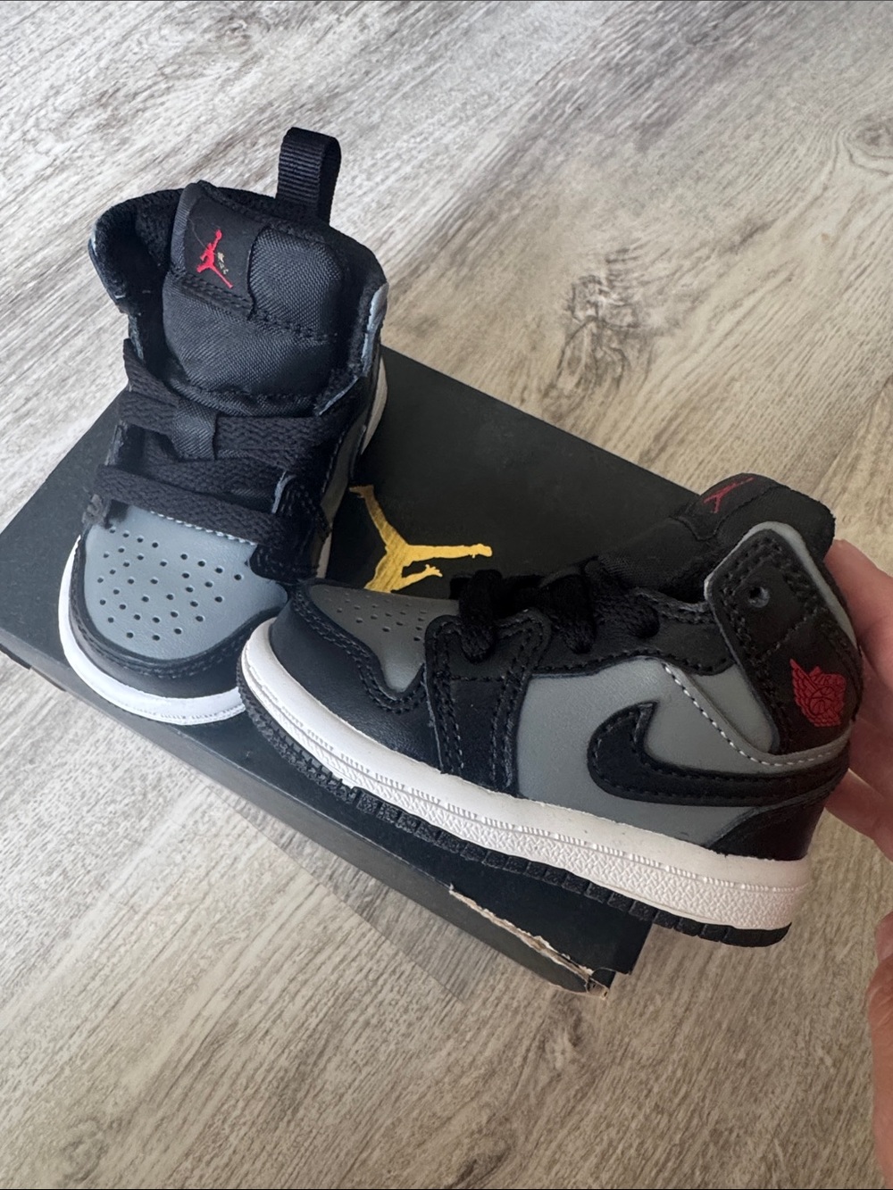 New! Nike Kids Black & Gray High-Top Sneakers with Red Accents